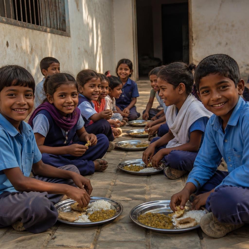 North Indian children sharing a nutritious meal